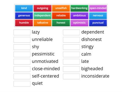 PERSONALITY TYPES ZNO antonyms