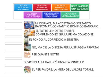 (2) ASSOCIA DOMANDA E RISPOSTA (FARE UNA PRENOTAZIONE, INFORMARSI SUI SERVIZI DI UN ALBERGO)