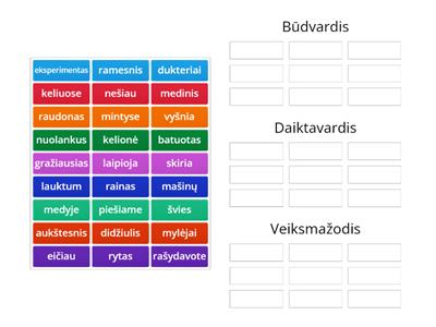  Skiriu kalbos dalis ( daiktavardis, veiksmažodis, būdvardis)