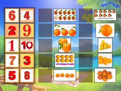 Memilih angka yang sesuai dengan jumlah gambar jeruk