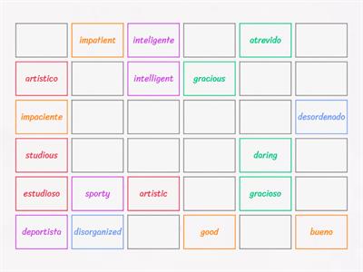 Most Common Adjectives in Spanish MATCHING PAIRS