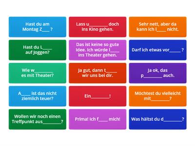 Redemittel sich verabreden, Veranstaltung A2.1