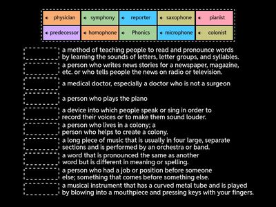 WEEK 9 Match UP  (er - or - ian - ist - A Person Who / phon - Sound)