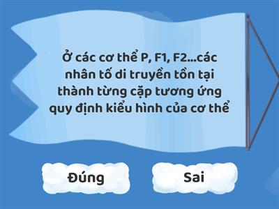 Xác định các nhận định dưới đây là đúng hay sai theo quan điểm của Menđen.