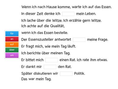 Verben mit Präpositionen nicht reflexiv akkusativ TEXT