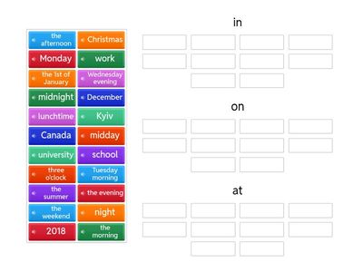 EF: Elementary: prepositions of time and place