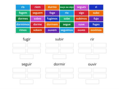 Verbos Irregulares_grupo3: fugir, subir, rir, seguir, dormir, ouvir