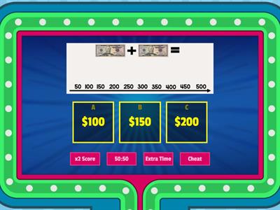 Adding 50-dollar bills - Gameshow quiz