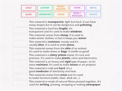 Materials: vocabulary match game