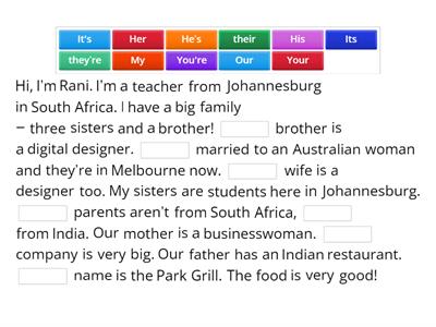 SO A1 Unit 2B Possessive adjs - complete
