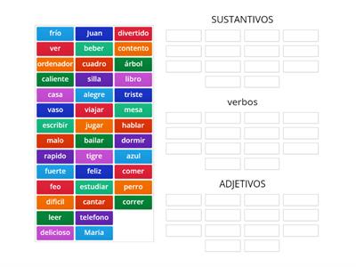 sustantivos adjetivos y verbos