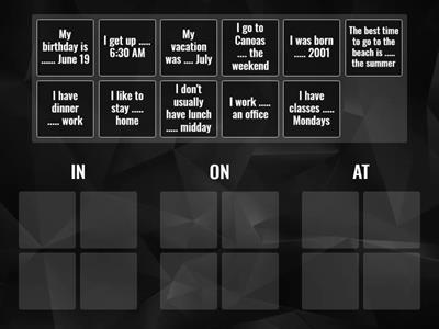 Prepositions of time and place (in, on, at)