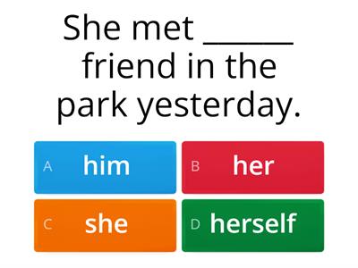 Pronouns (personal, object, possessives, reflexive)