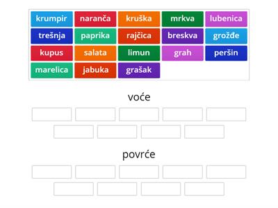 voće i povrće - razvrstaj