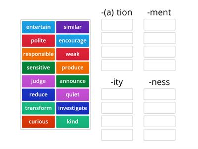 Noun Suffixes: tion, ity, ness, ment