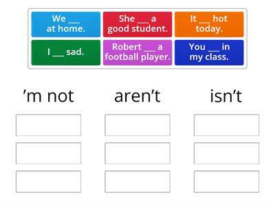 ESO1 GR1.2F to be Complete the sentences with the contracted form. Sort