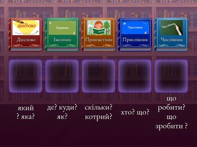 Поєднай запитання з відповідною частиною мови