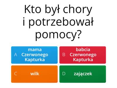 "Czerwony Kapturek" pytania sprawdzające /klasa I