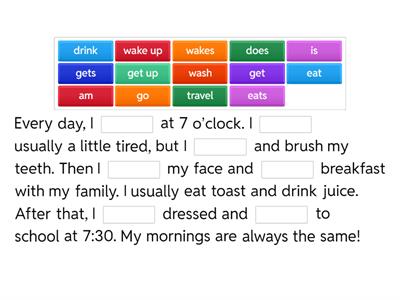 Simple present - fill the gaps - Routines