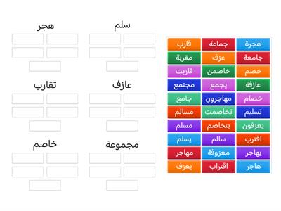  اختر الكلمات المشابهة في الجذر لكل كلمة مما يلي، طاقم اللغة العربية، مدرسة مشيرفة