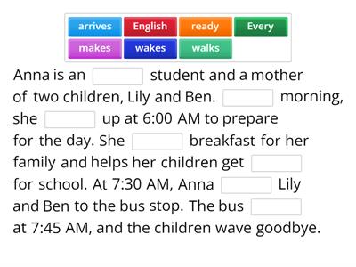 Reading Assessment Practice 2 Anna's Day - CLB 1-2