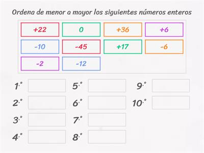 Ordena los números enteros