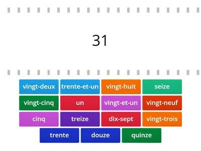 les nombres 1-31 