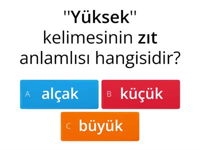 zıt  anlam test 3. sınıf 