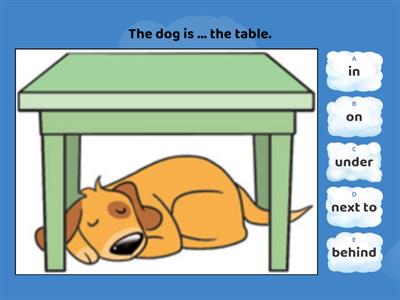 in on under next to behind