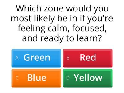 Zones of Regulation Quiz - Moderate level