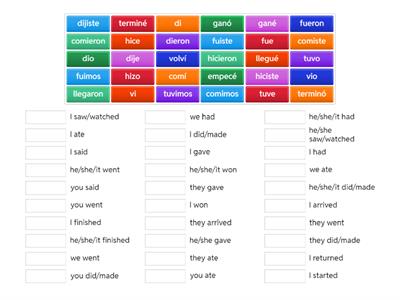 Preterite Irregulars Match up