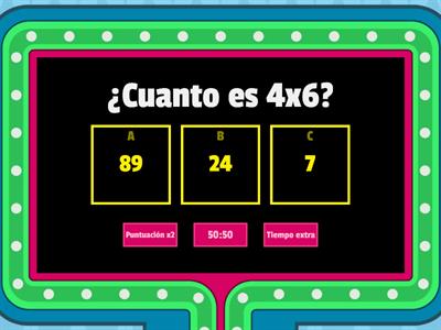 Multiplicaciones de la tabla del 4