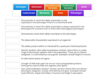 Patterns of Inheritance Key words 1