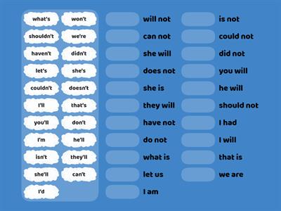 Grade 2 Contractions Match Up