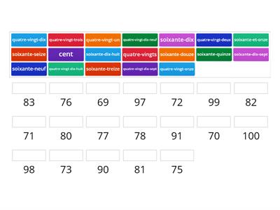 Francais nombres 70 - 100