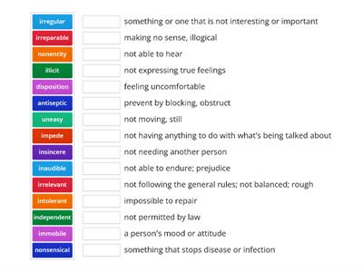 Vocab with not prefixes