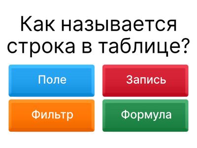 Тест на знание элементов базы данных в Excel