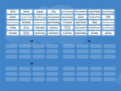 WW2 Unit 2.7 - Prepositions of time 2 (group sort) 