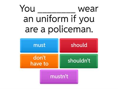 Must/mustn't/have to/don't have to/should/shouldn't Practice