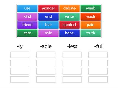 Lesson 23- Suffixes- ly, able, less, ful