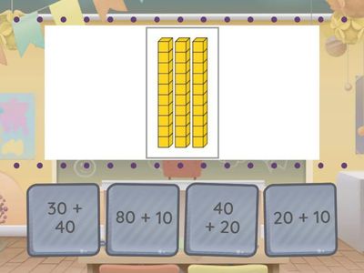 ASSOCIE CADA ADIÇÃO DE DEZENAS EXATAS AO TOTAL REPRESENTADO PELAS BARRAS DO MATERIAL DOURADO.