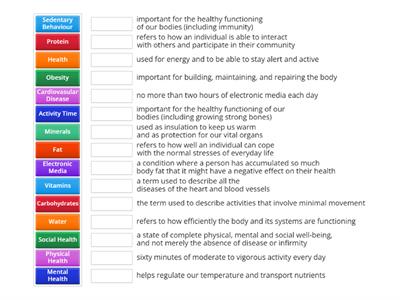 Term 1 - Match Up - Dimensions and Nutrients