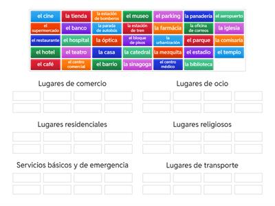 Clasifica los lugares de la ciudades