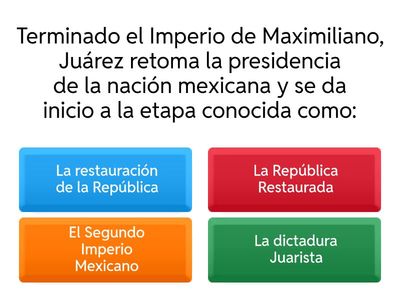 CUESTIONARIO DE LA REPÚBLICA RESTAURADA A LA REVOLUCIÓN MEXICANA