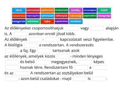 Rendszerezés - mondatok kiegészítése