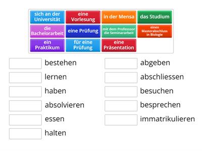 Wortschatz Studium: Finde das passende Verb!