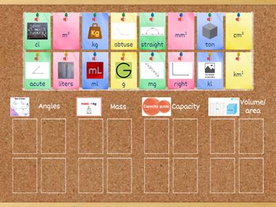 sorting angles mass capacity area and volume