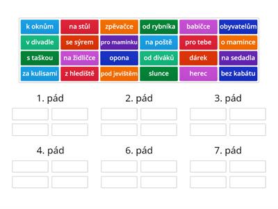 Roztřiď slova podle pádů