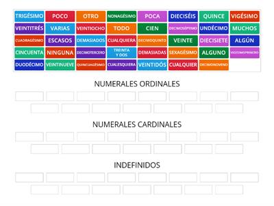 CLASIFICACIÓN DETERMINANTES: NUMERALES E INDEFINIDOS.