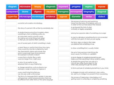 6th Grade Root Words - bio, pos/pon, vis/vid, dia, gress, micro
